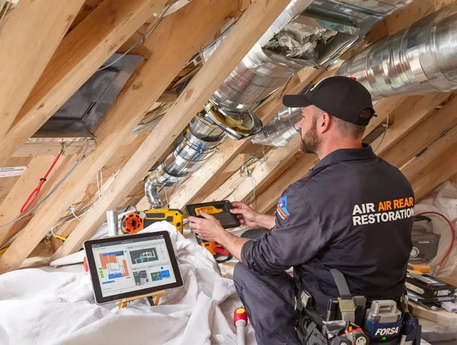 Sudbury Air Duct Cleaning technician performing precise duct repair work in Sudbury