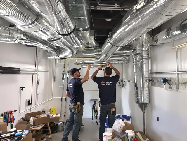 Sudbury Air Duct Cleaning technician applying professional duct sealing solutions in Sudbury
