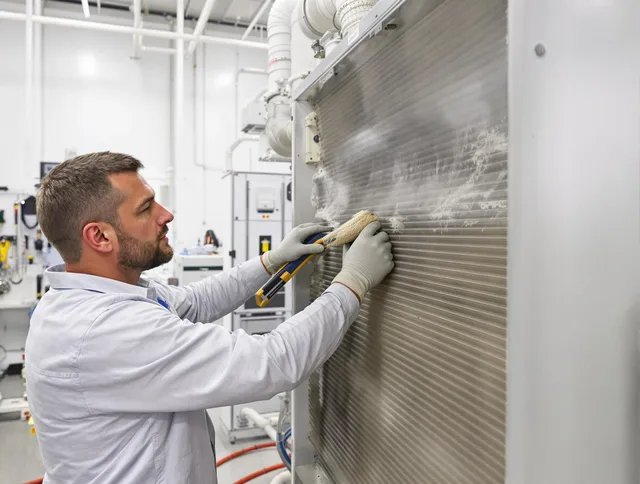 Sudbury Air Duct Cleaning technician performing precision commercial coil cleaning at a Sudbury business