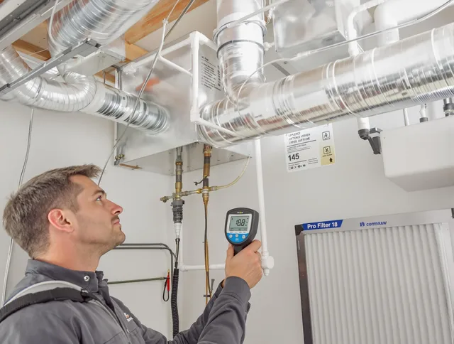 Sudbury Air Duct Cleaning expert conducting detailed filter system inspection using diagnostic tools in Sudbury