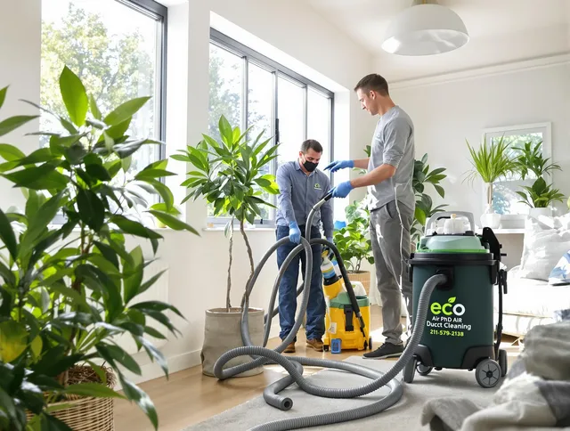 Sudbury Air Duct Cleaning technician performing eco-friendly duct cleaning using sustainable methods in Sudbury