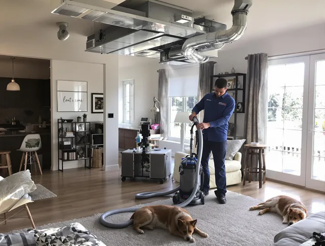 Sudbury Air Duct Cleaning technician performing detailed indoor duct cleaning for improved air quality in Sudbury